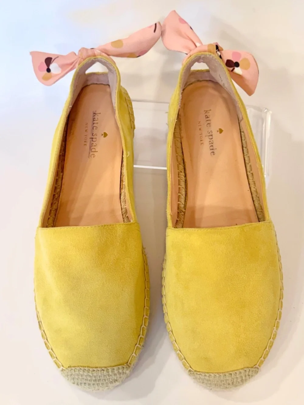Woman's Size 9M Kate Spade Yellow Suede Espadrilles Pink Leather Lining & Insole